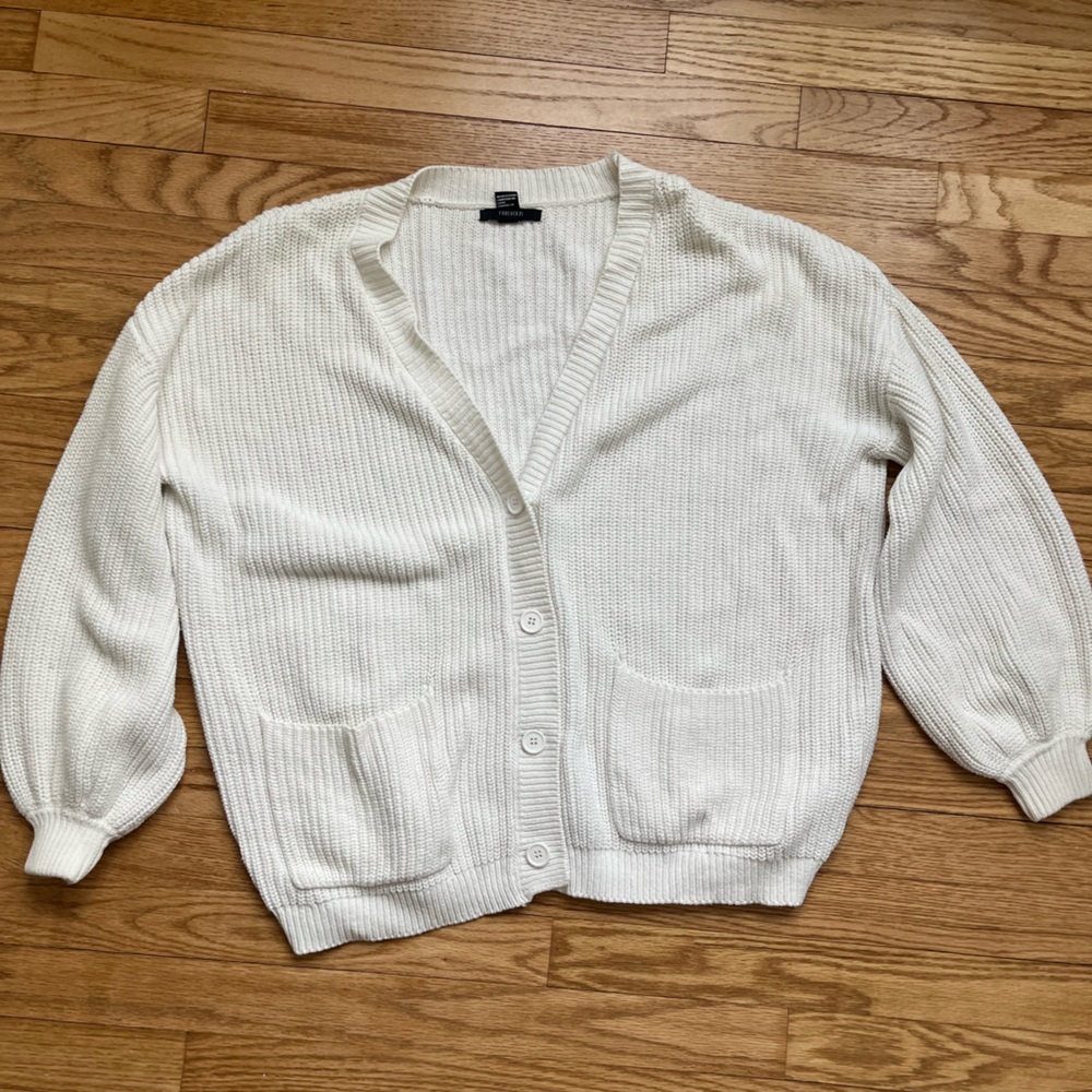 Forever 21 White Ribbed Cardigan - Picture 2 of 3